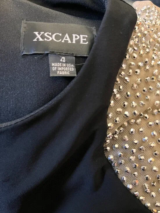 XSCAPES GEORGIA BLACK & NUDE MESH BEADED ILLUSION MAXI DRESS FORMAL GOWN NWOT 4 - Picture 14 of 16